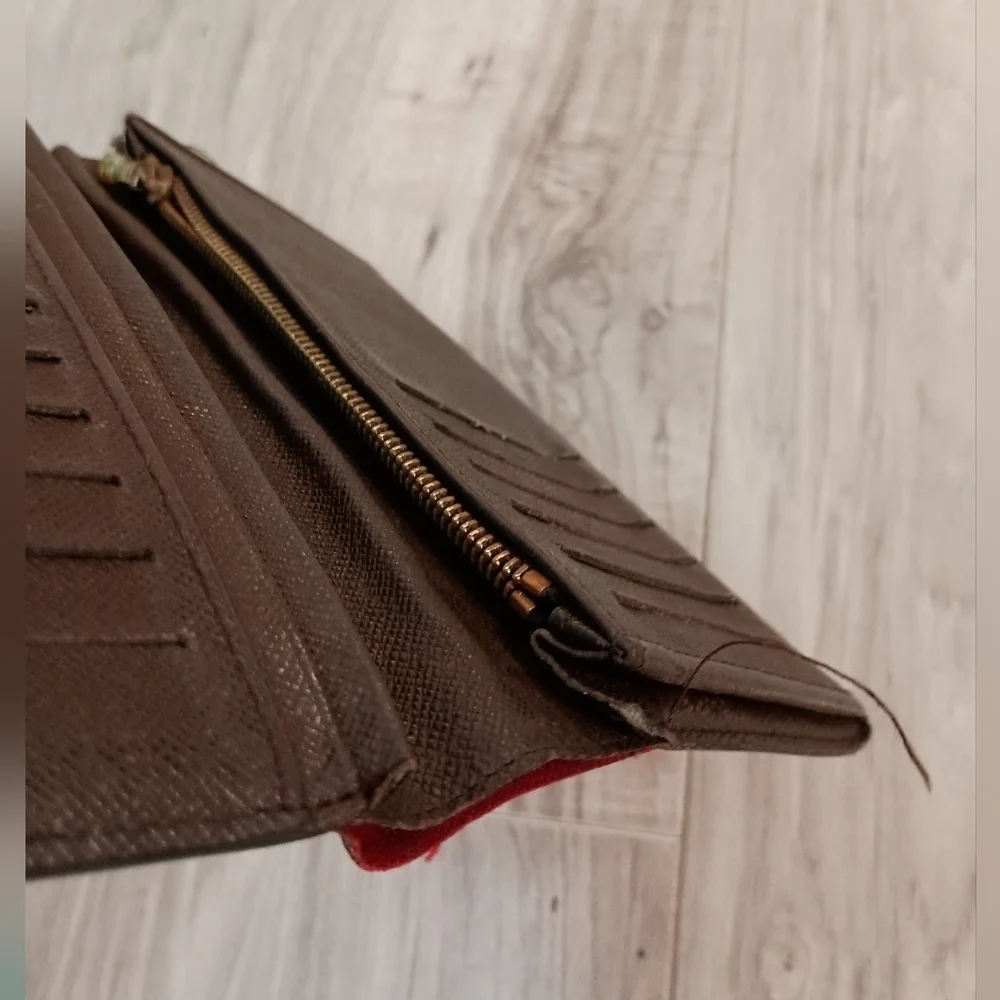 Authentic Louis Vuitton Damier Ebene Brazza Long Wallet